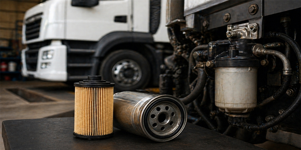 Troca de filtro de combustível no caminhão
